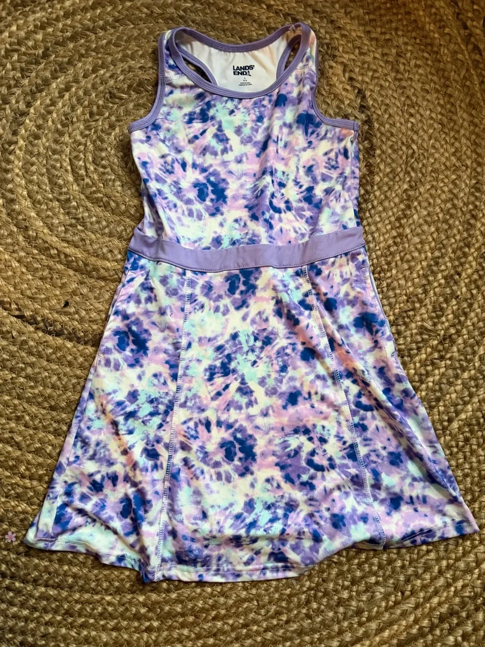 Lands' End Girls' Lavender and Purple Tie-Dye One-Piece Active Dress